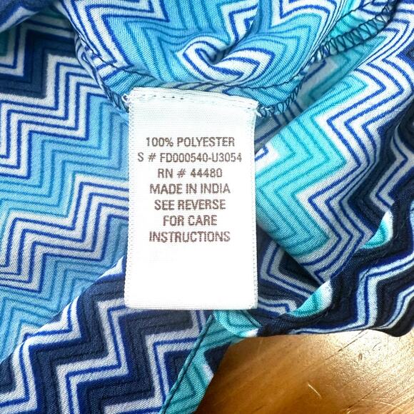 LOVE, FIRE Blue & Teal Chevron Zig Zag Midi Dress, Size S - Picture 3 of 8